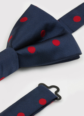 Granatowa muszka męska w czerwone kropki