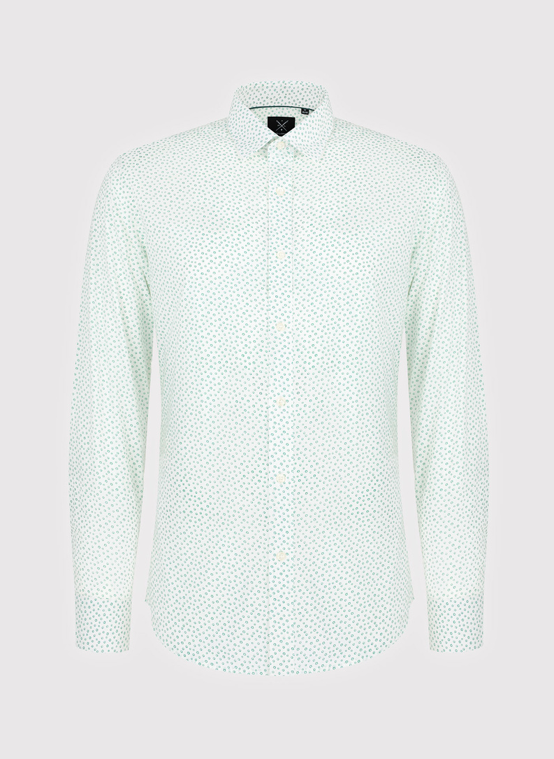 Biała koszula męska w zielony mikrowzór