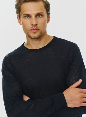 Granatowy lniany sweter