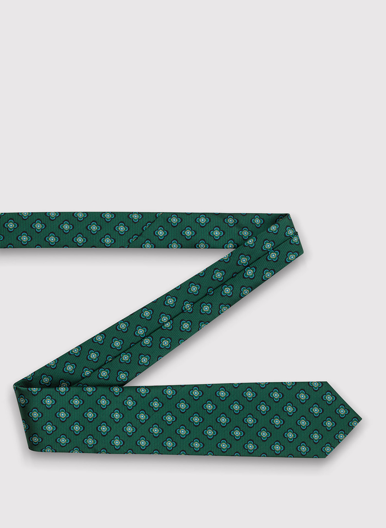 Zielony krawat męski w kwiaty
