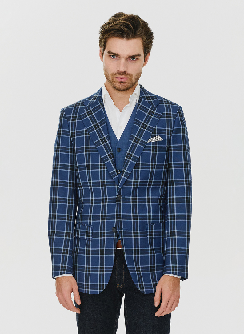 Granatowa marynarka w kratę