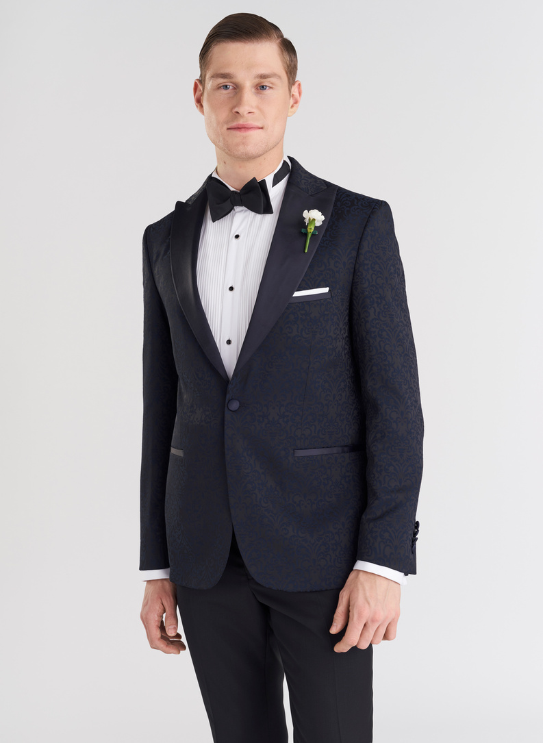 Granatowa żakardowa marynarka smokingowa 