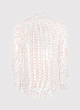 Biała koszula męska w pomarańczowy mikrowzór