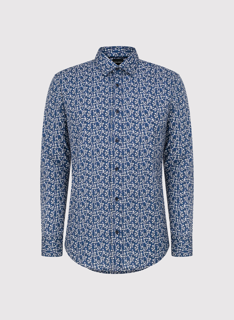 Granatowa koszula męska w kwiaty