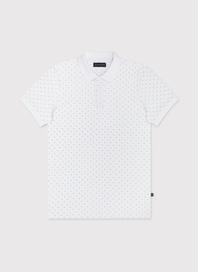Biały t-shirt polo w w geometryczny wzór
