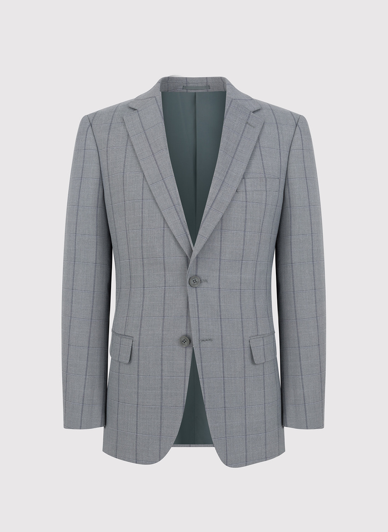 Szary garnitur w kratę Windowpane