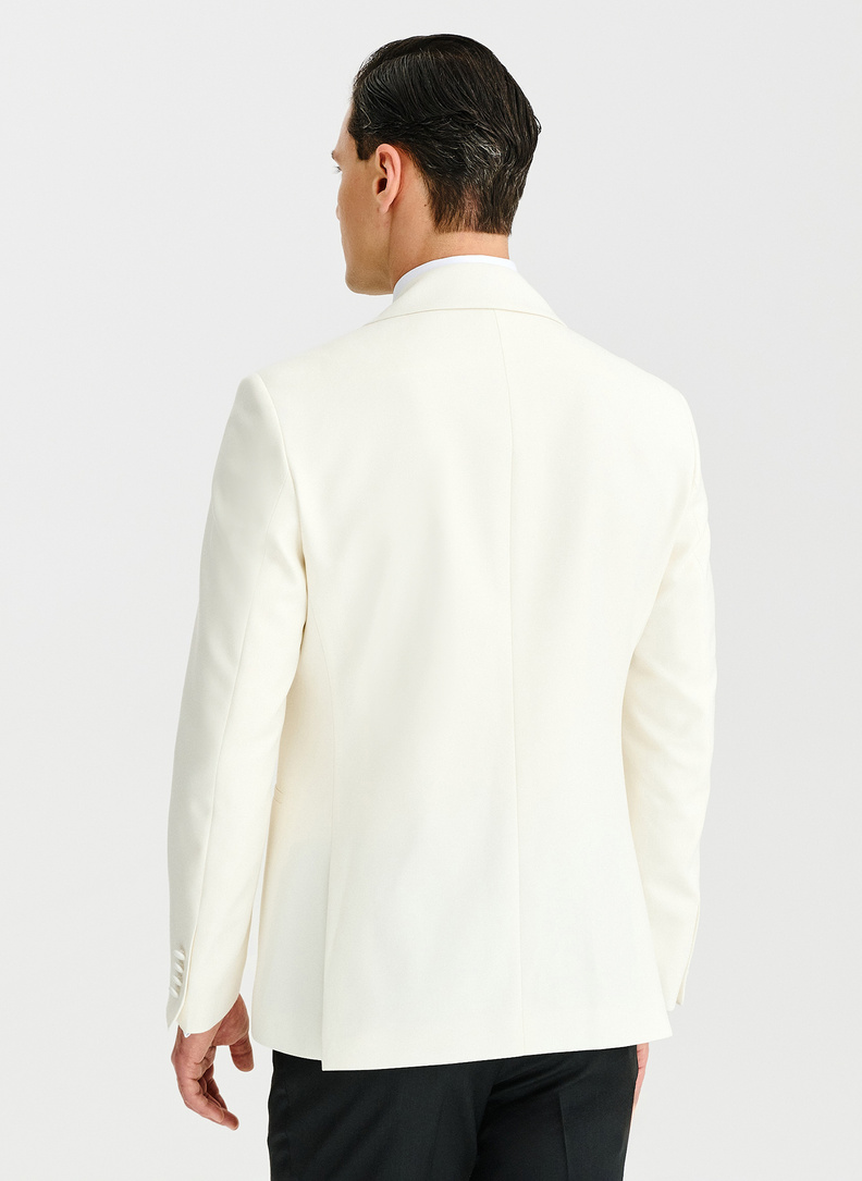 Ślubna wełniana marynarka smokingowa w kolorze ecru