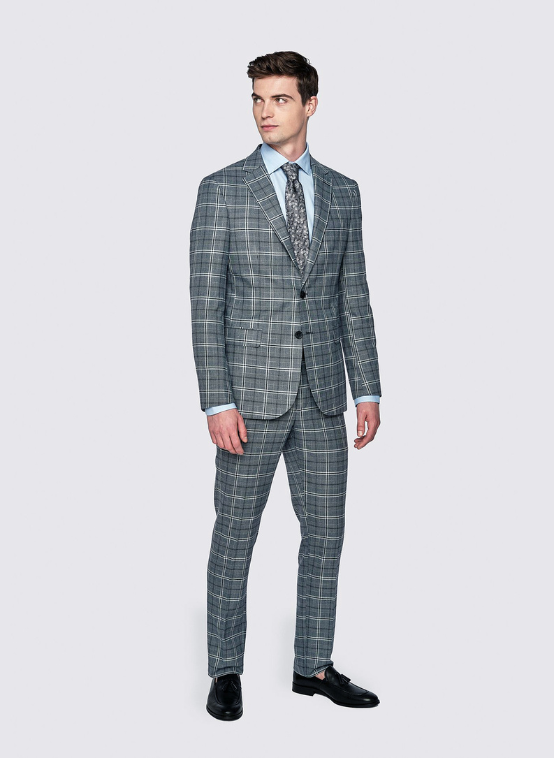 Szara marynarka garniturowa w kratę