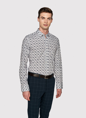 Męska koszula w kolorze białym w granatowy wzór