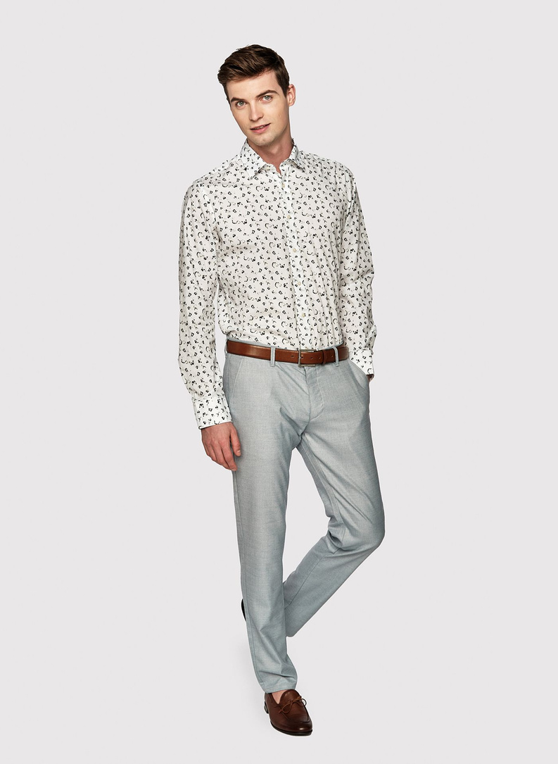 Biała koszula męska w zielone motylki