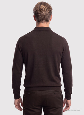 Brązowy sweter polo z bawełny merceryzowanej
