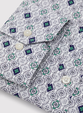 Męska koszula w kolorze białym w granatowo-zielony wzór