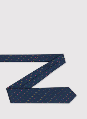 Granatowy krawat w kolorowe kwiatki 