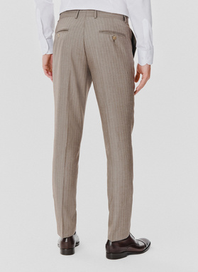 Beżowe spodnie garniturowe w prążek