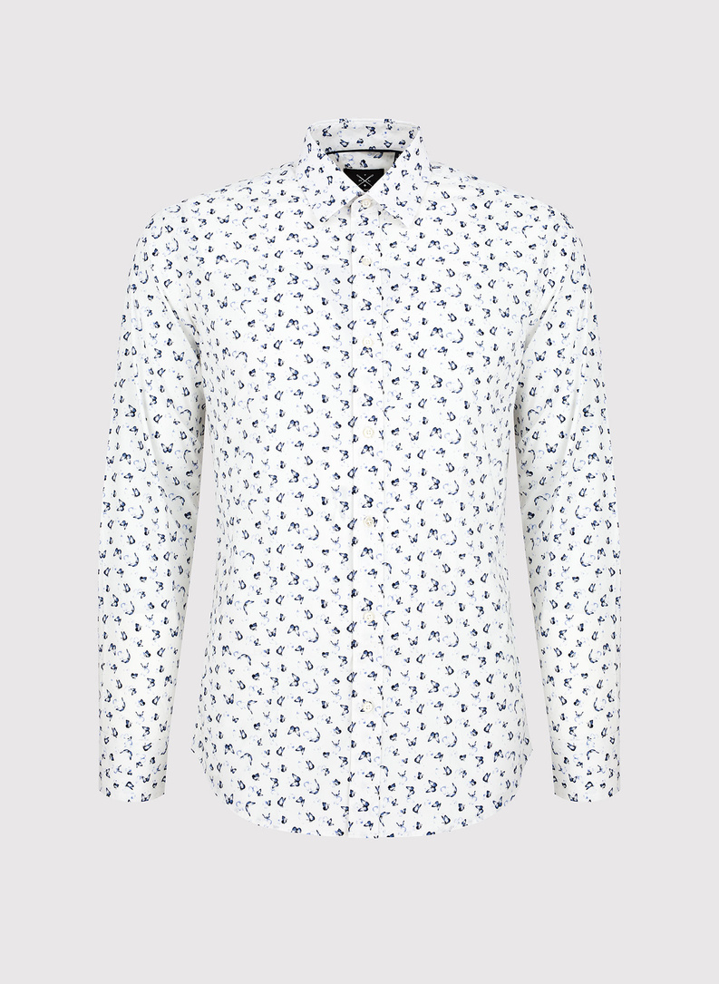 Biała koszula męska w granatowe motylki