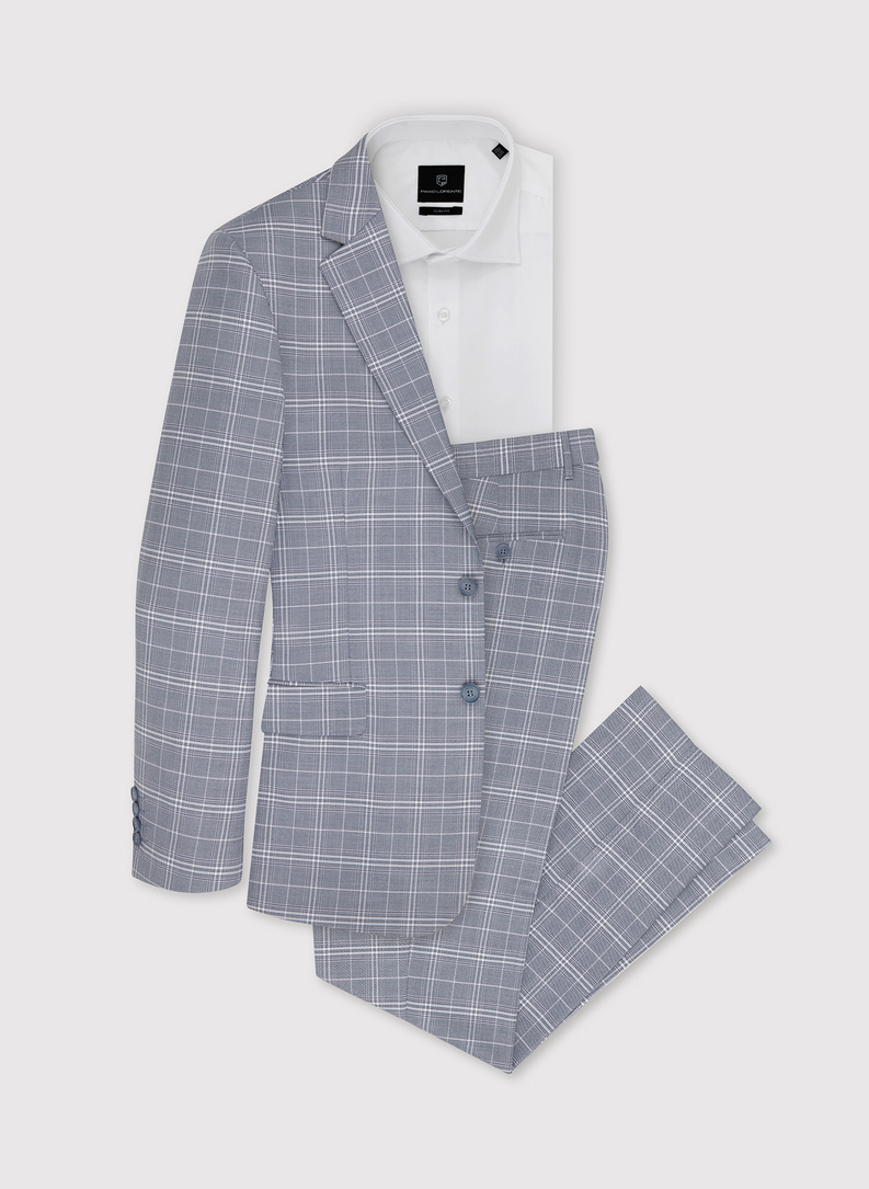 Szare spodnie garniturowe w kratkę P22SF-6G-005-N-S