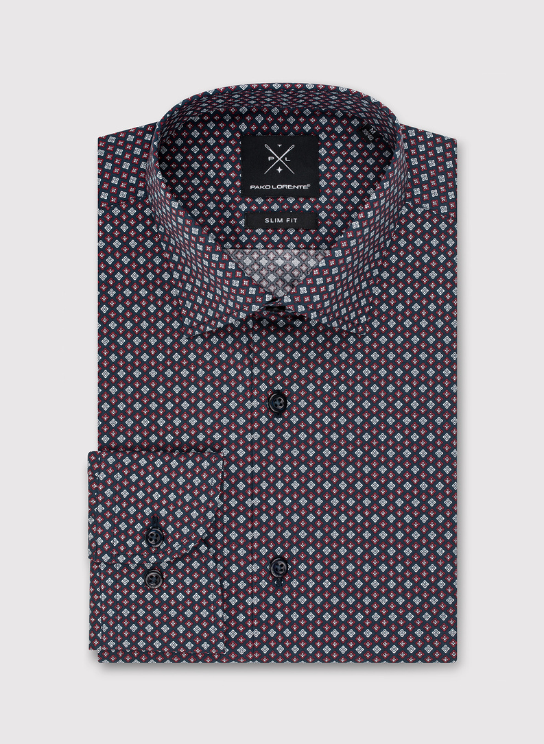 Męska koszula w bordowy mikrowzór