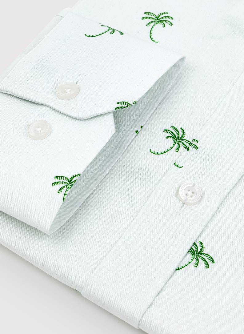 Biała koszula męska w zielone palmy 