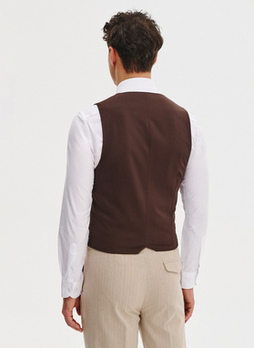 Brązowa dwurzędowa kamizelka męska