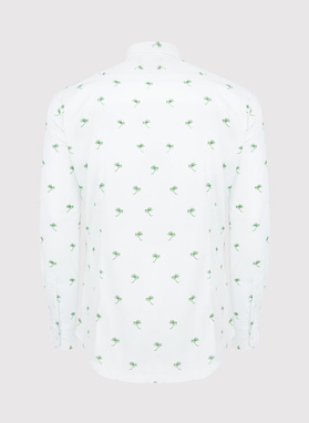 Biała koszula męska w zielone palmy 