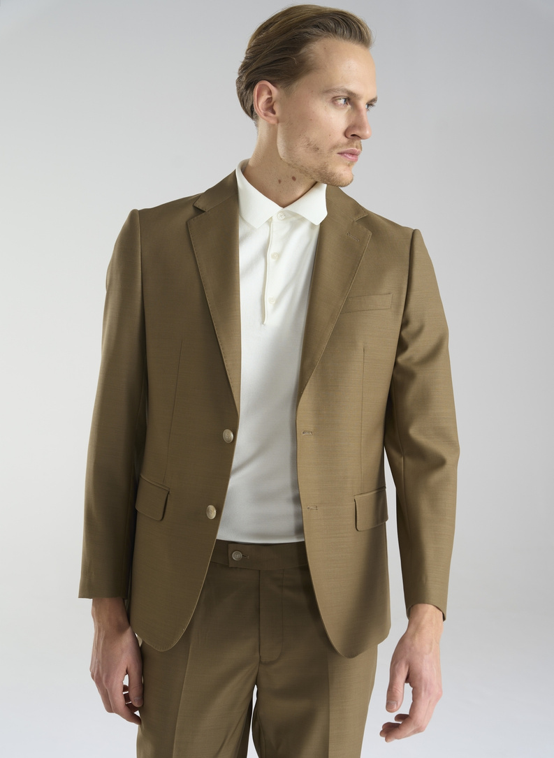 Jasnobrązowe garniturowe spodnie męskie z wełną