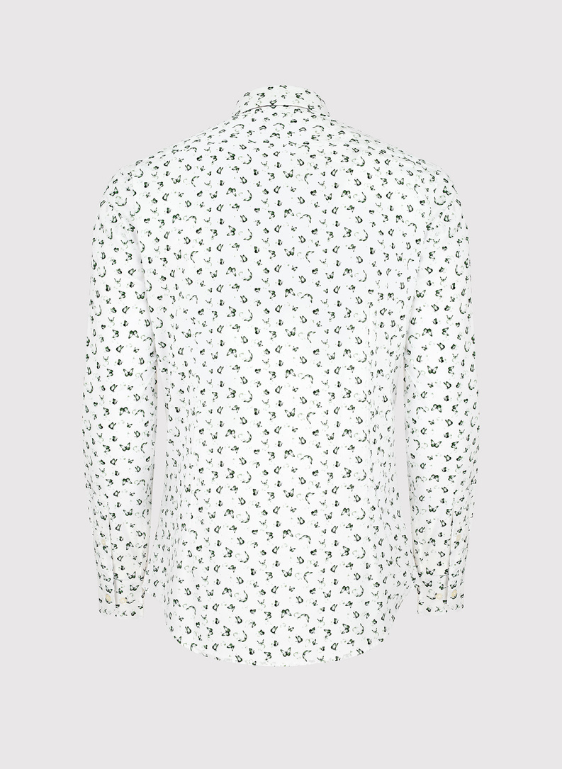 Biała koszula męska w zielone motylki