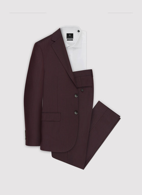 Dwuczęściowy gładki garnitur męski w kolorze burgundowym