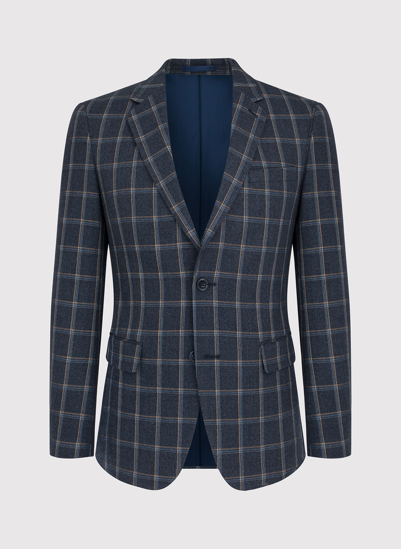 Granatowa casualowa marynarka męska w kratę