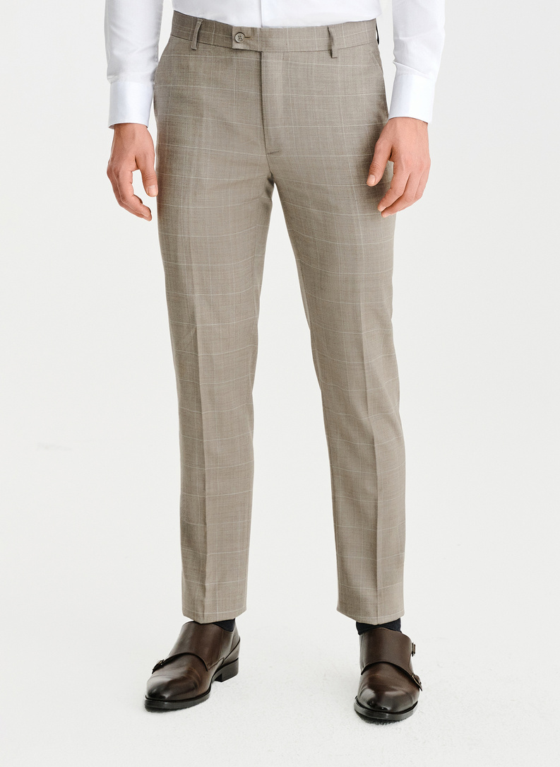 Ślubny dwurzędowy garnitur męski w kratkę