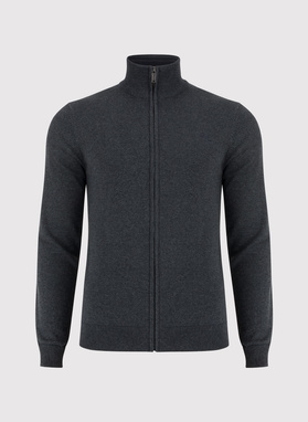 Szary rozpinany sweter męski ze stójką