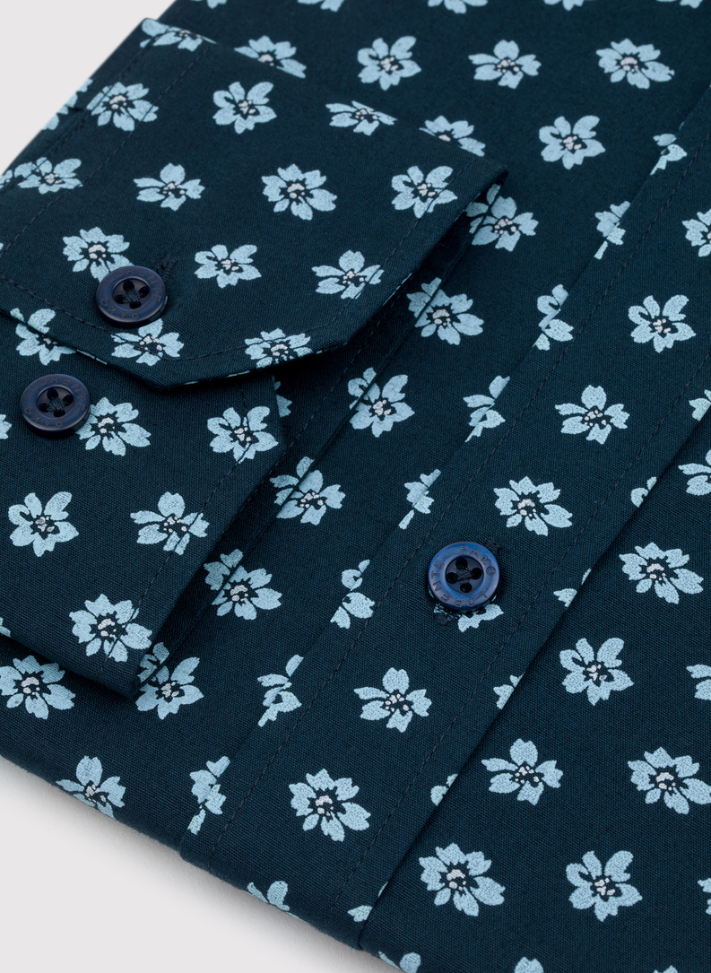 Granatowa koszula męska w kwiaty