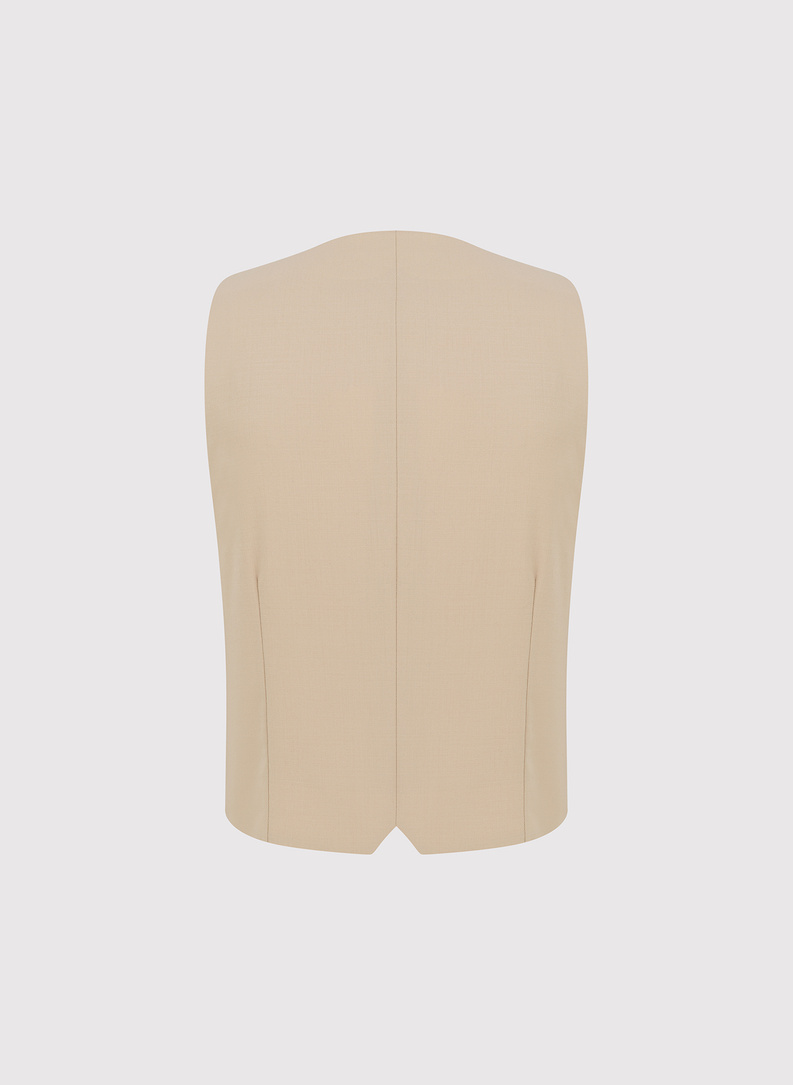 Beżowy wełniany garnitur męski