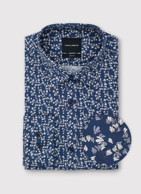 Granatowa koszula męska w kwiaty