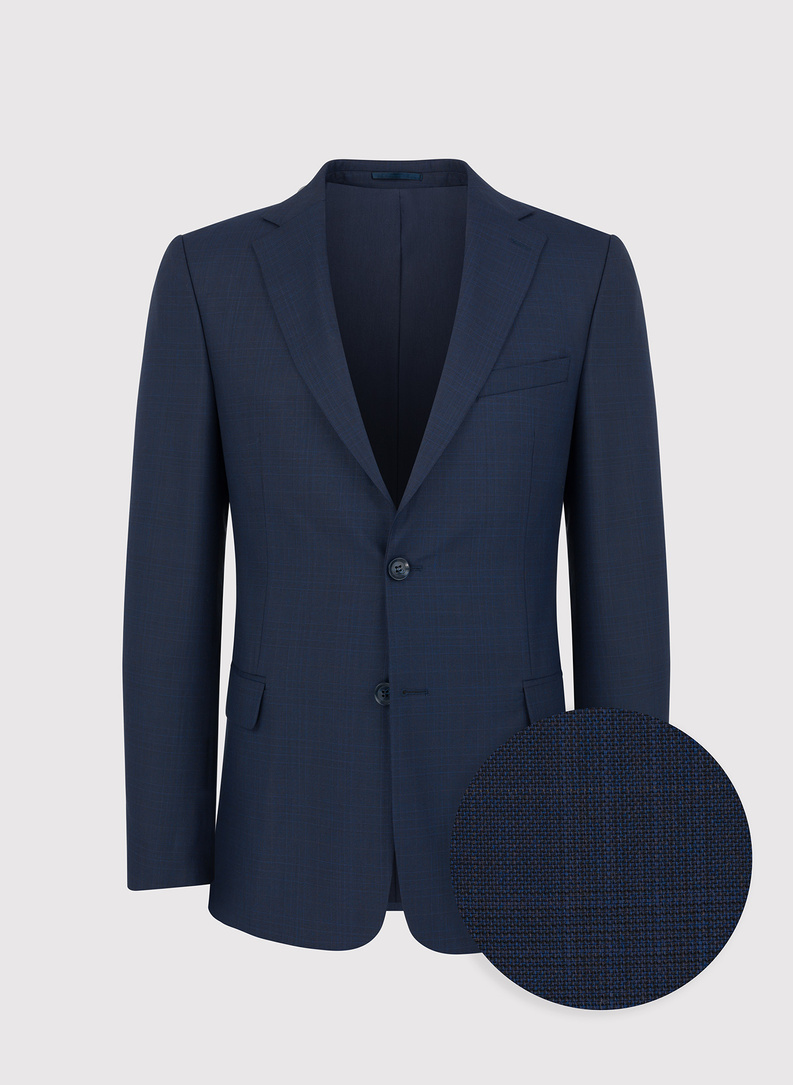 Granatowy garnitur w subtelną kratę