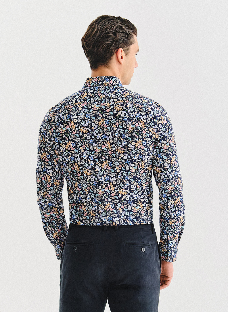 Granatowa koszula w kwiaty