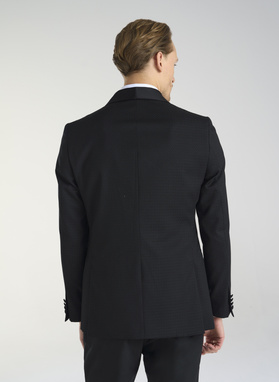 Wełniana czarna marynarka smokingowa w mikrowzór