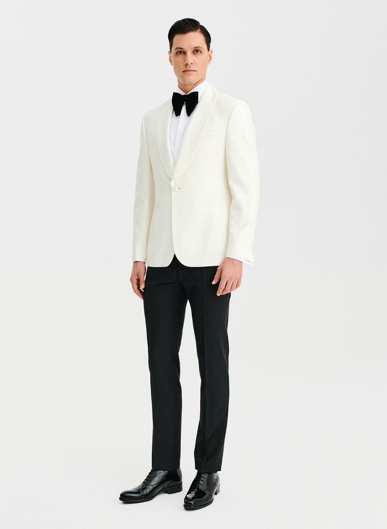 Ślubna wełniana marynarka smokingowa w kolorze ecru