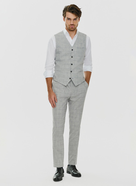 Szare garniturowe spodnie męskie w kratę