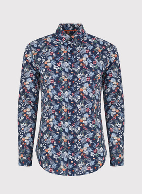 Granatowa koszula w kolorowy wzór