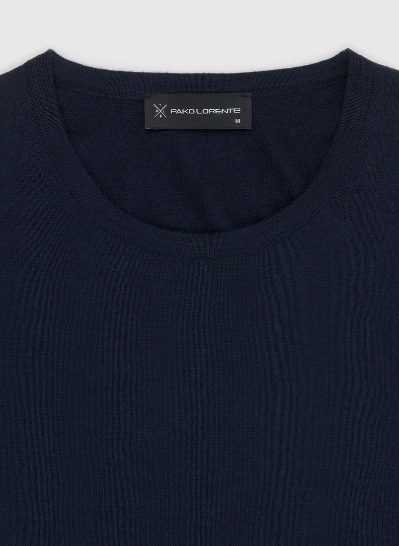 Granatowy sweter męski z wełny merino