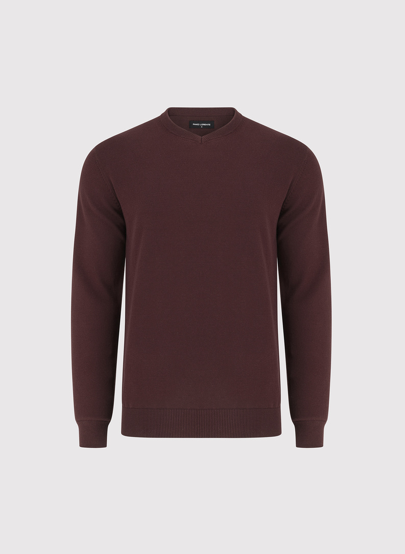 Brązowy sweter męski w serek