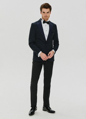 Granatowa żakardowa marynarka smokingowa