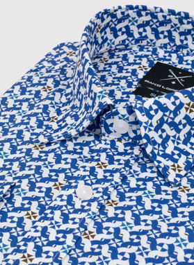 Koszula męska w biało-niebieski mikrowzór 