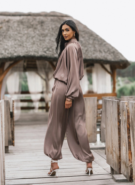 Komplet bluza i spodnie SATIN COZY mocca