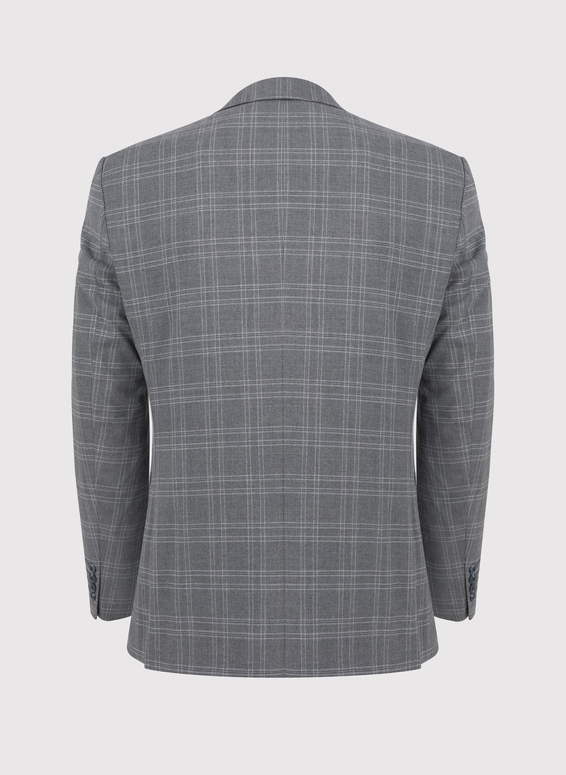Szary męski garnitur w kratkę