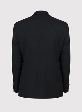 Wełniana czarna marynarka smokingowa w mikrowzór