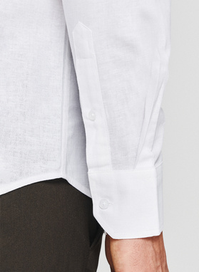 Lniana biała koszula z kołnierzem stójką
