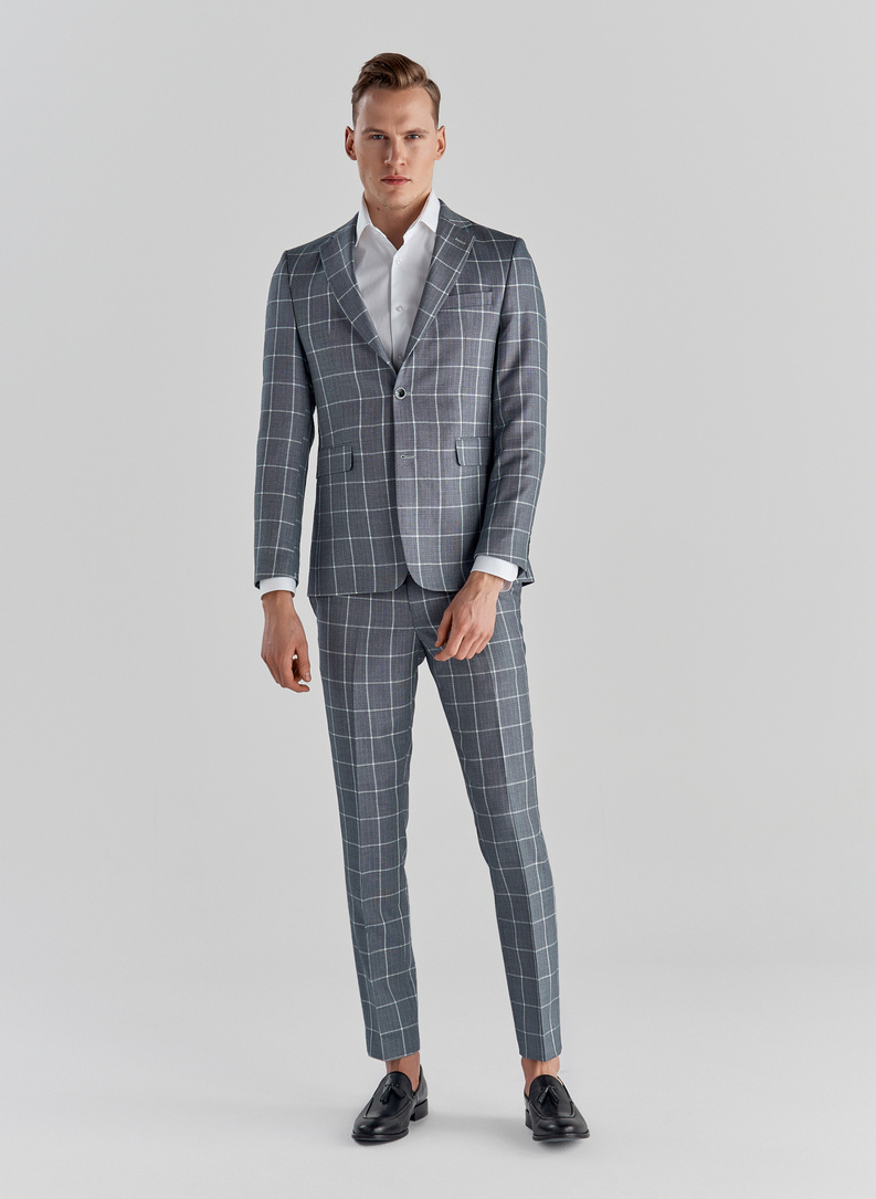 Niebieskie spodnie garniturowe P22SF-6G-012-N-S