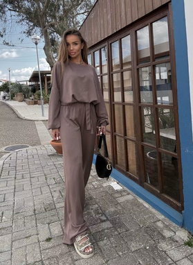 Komplet FLOW bluza i szerokie spodnie kolor fango