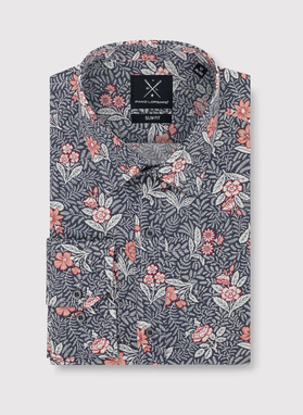 Szara koszula męska w botaniczny wzór